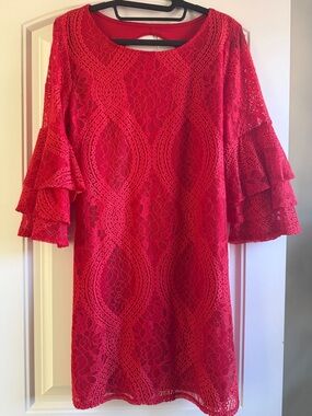 miami Red Lace Ruffle-Sleeve Mini Dress